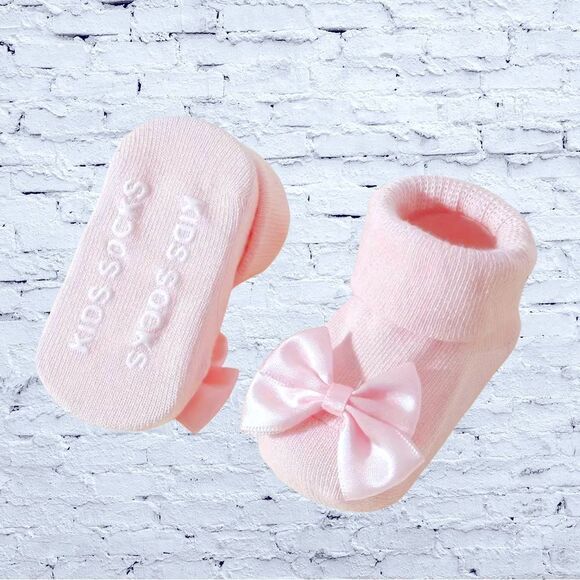 Adorable Pink Baby Booties & Headband Set with Bows and Skid Proof Bottoms. NEW - Picture 4 of 5